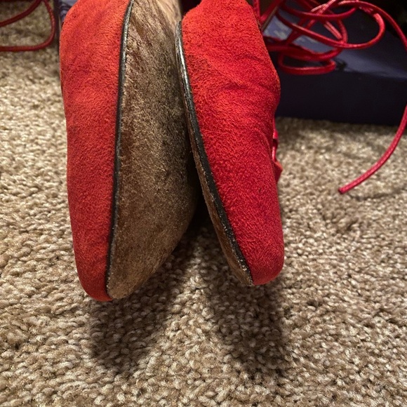 Red flats ankle tie Stuart Weitzman Gilligan suede - Picture 3 of 6